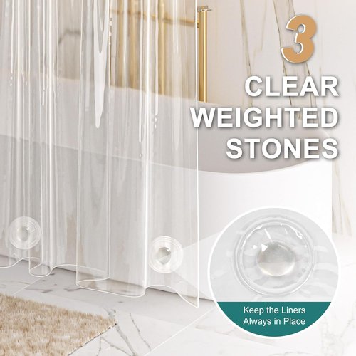 AmazerBath Heavy Duty Shower Curtain Liner - 12 Gauge, 72 x 78 Inches, Clear with 3 Weights & 12 Grommets
