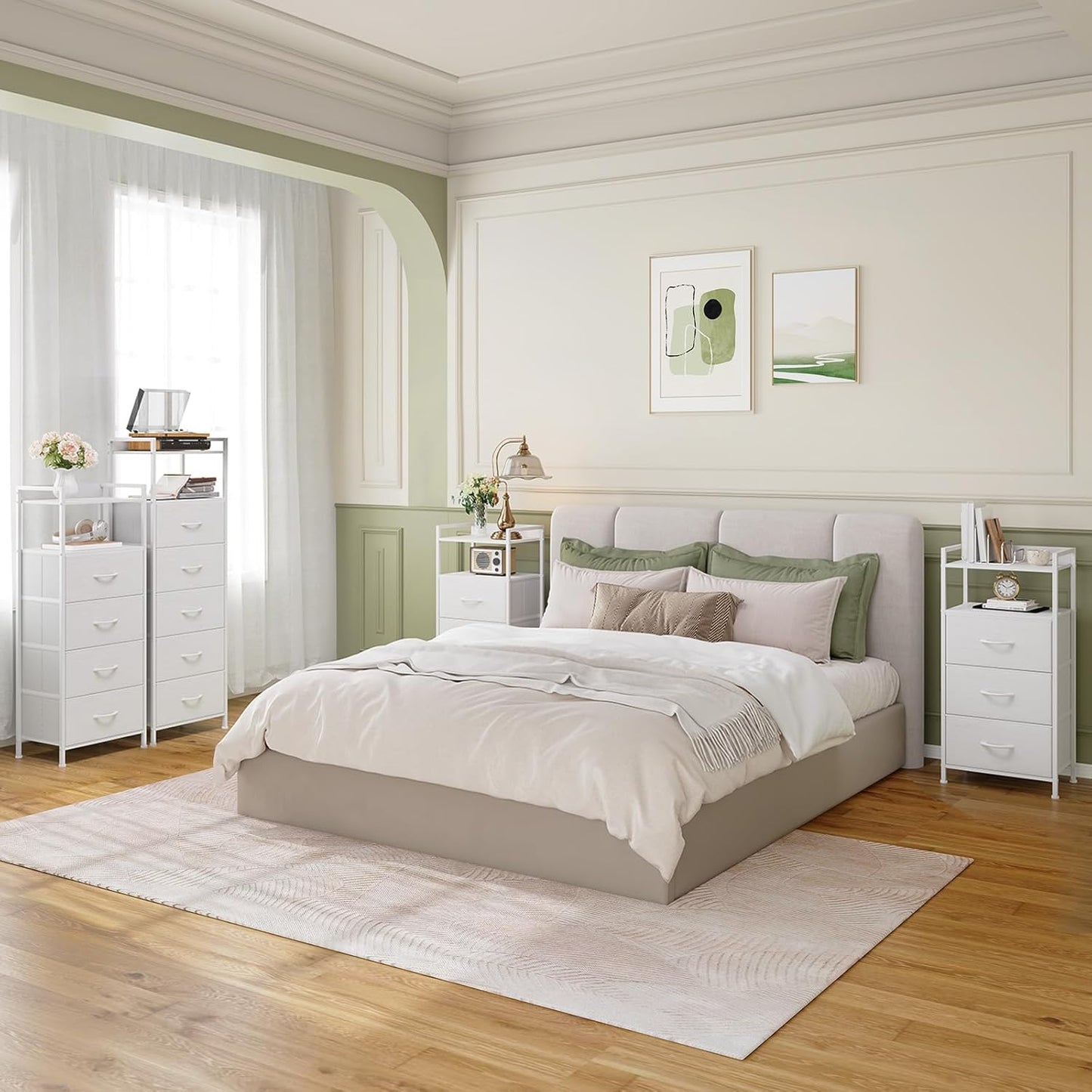 Somdot Tall Dresser - 5-Drawer Vertical Storage Tower Unit for Bedroom | White Leather Finish