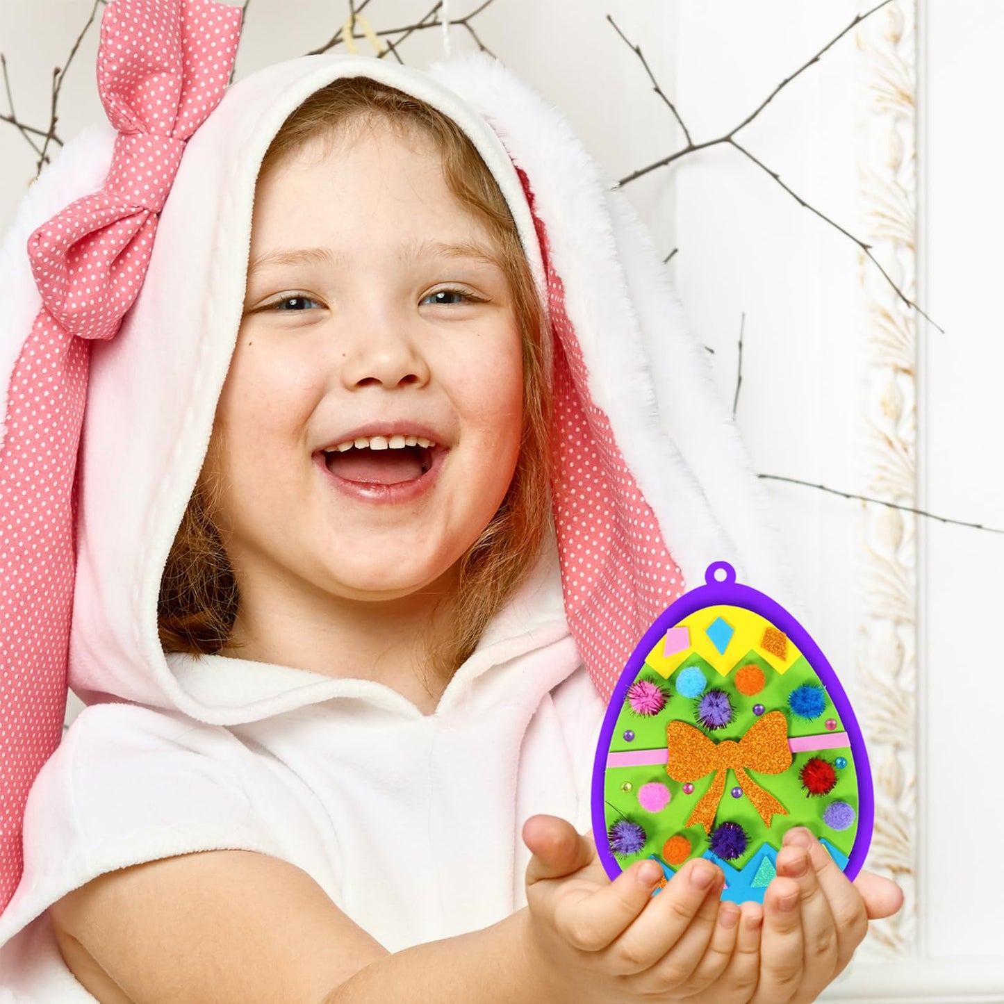 Winlyn 24 Sets Easter Craft Kits Easy Spring Crafts DIY 3D Egg Ornaments Decorations Egg Foam Stickers Easter Arts and Crafts for Kids Home Classroom Activities Party Favors Art Project