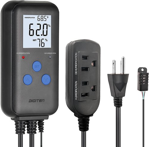 DIGITEN Digital Humidity Controller - Pre-Wired Humidistat with Temperature Display | Dual-Stage Outlet for Reptiles, Greenhouses, and Grow Tents