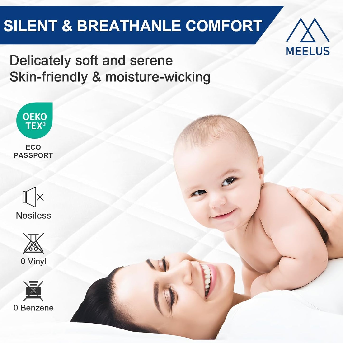 MEELUS Padded Twin Mattress Protector - Breathable Waterproof Cover | Soft, Noiseless & Washable, White