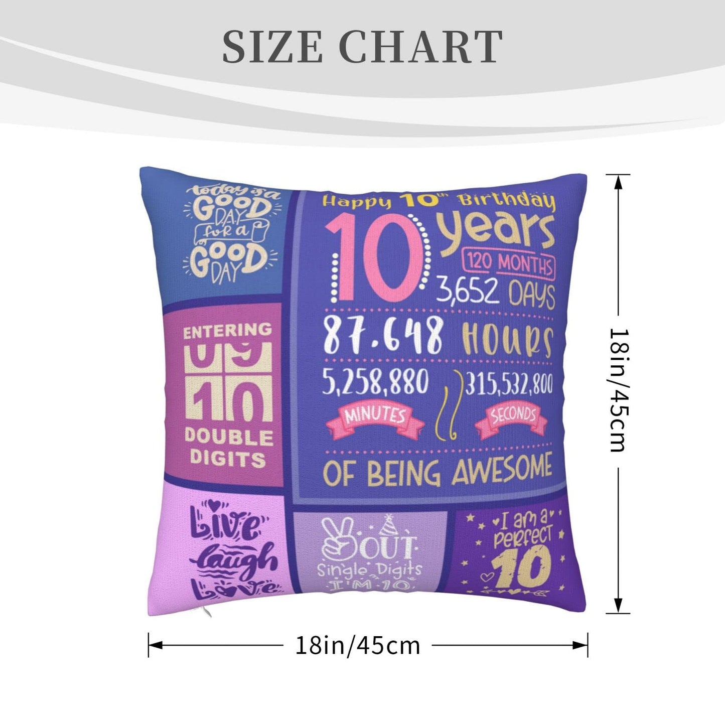 Skizbcw Gifts for 10 Year Old Girl - 10th Birthday Decorations for Girl - 10 Year Old Girls Birthday Gifts Ideas - Gift for Ten Years Old Girls - 10th Birthday Gift Throw Pillow Covers 18 x 18 inch