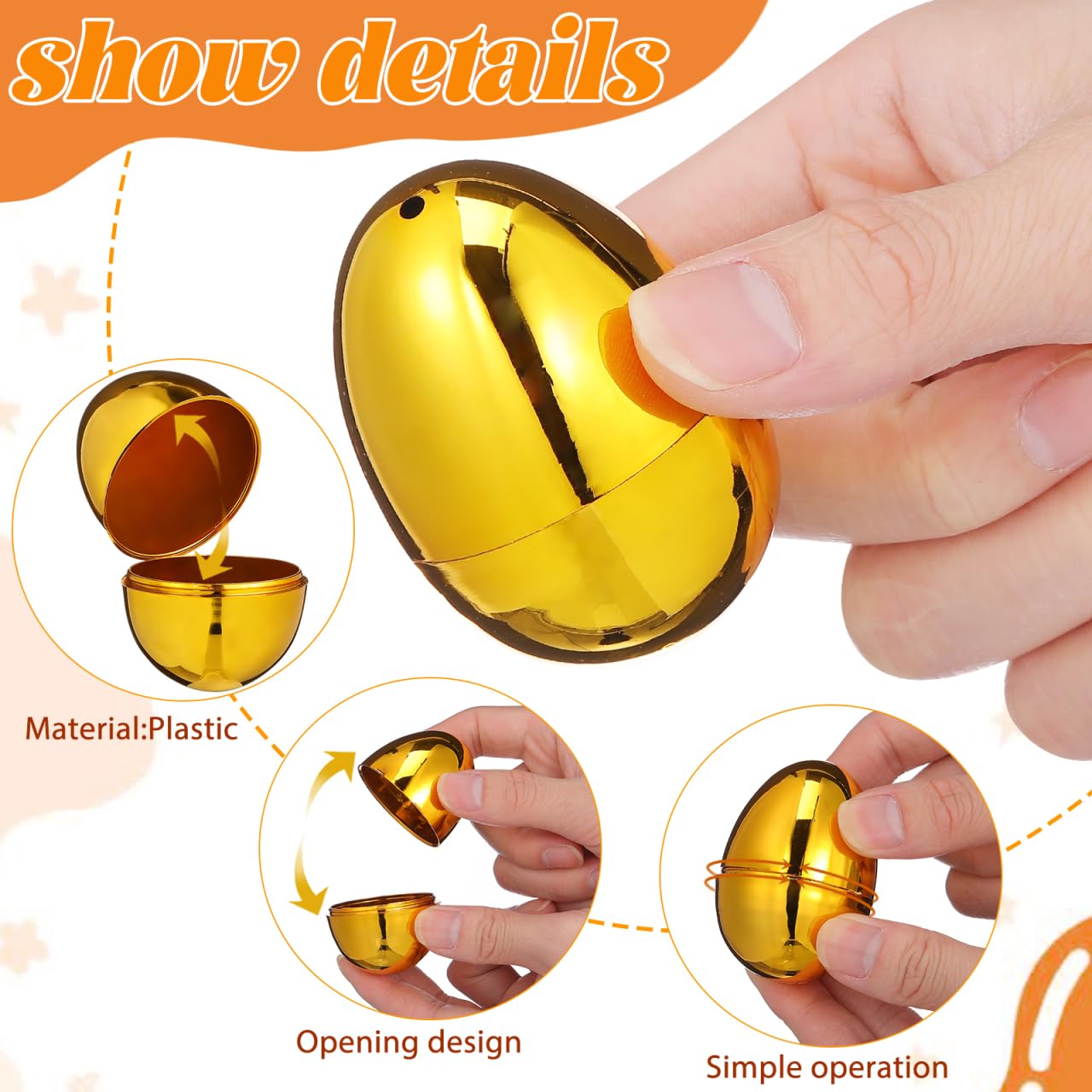 MAGICLULU 12pcs Bright Gold Easter Eggs, Fillable Plastic Empty Gold Egg for Hunt Basket Stuffers, Classroom Prizes Easter Party Decor, Easter Eggs Hunt Basket Stuffers Fillers