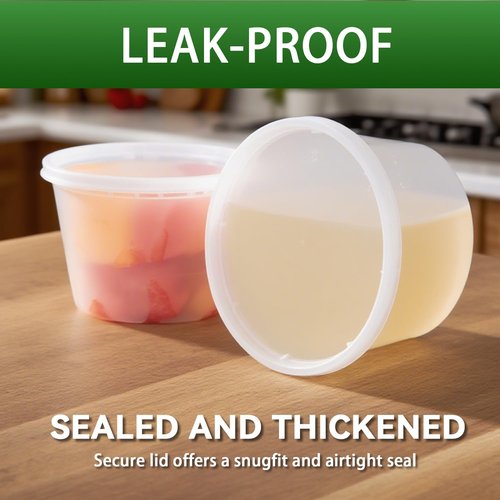 Fresh container 50set - 16oz Plastic Deli Container with lids, Airtight, for Slime, Soup, Meal Prep, BPA Free, Stackable, Leak Resistant, Microwave/Freezer Safe