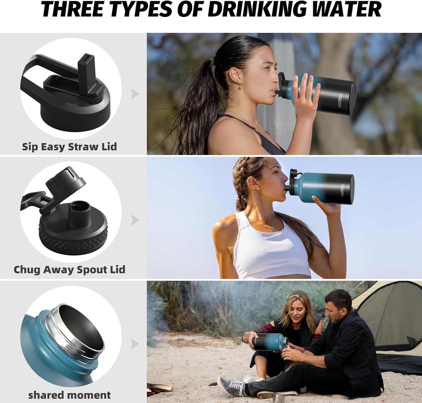 Skiennix 64oz Insulated Water Bottle - Cold for 48 Hours, BPA Free, Leak Proof, Half Gallon Flask | Black/Blue