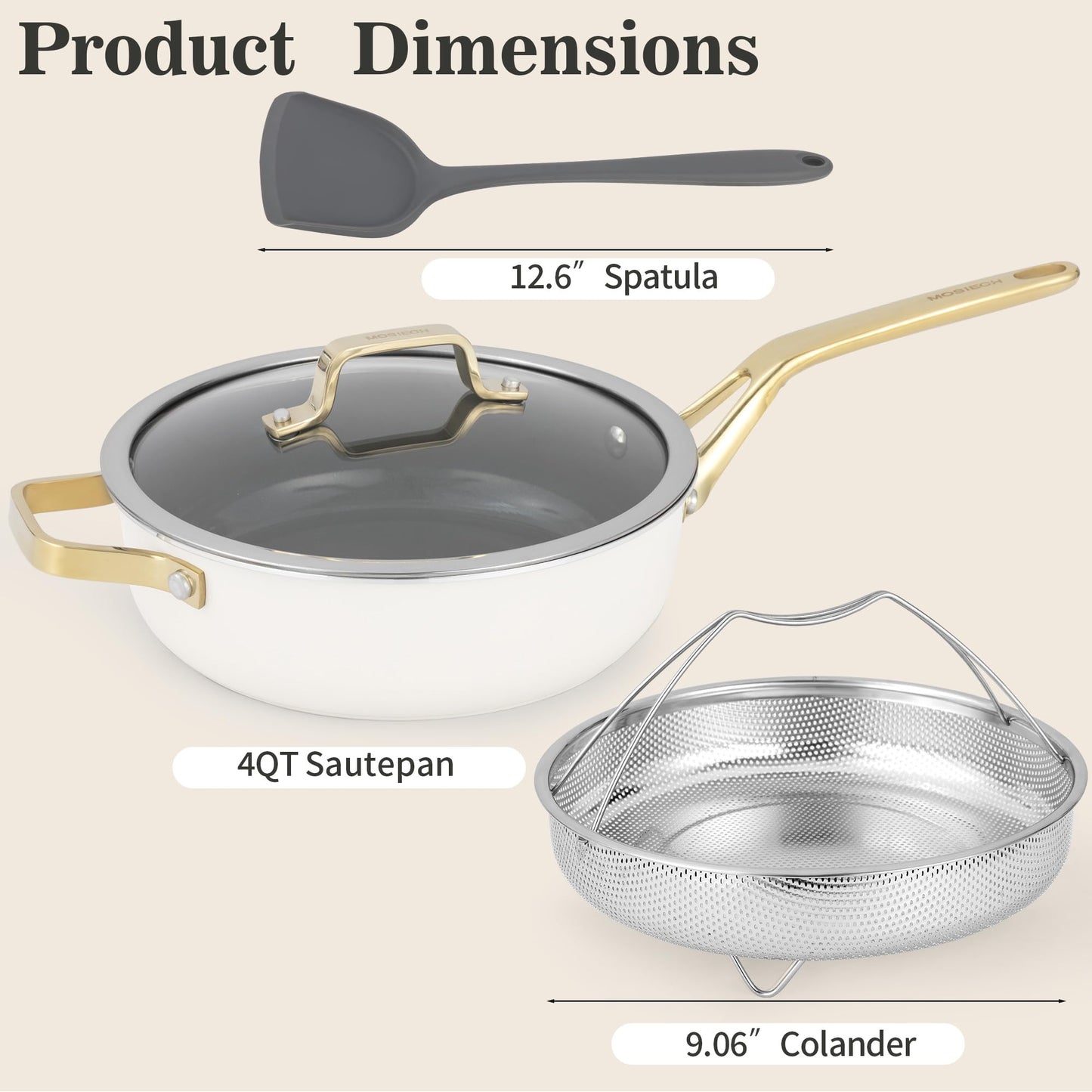 MOSIECH 10-Inch Ceramic Non-Stick Cookware Set, 8-in-1 Multifunctional Cookware, Interior & Exterior Ceramic Coating, PFAS/PTFE/PFOA-Free, Compatible with All Stovetops， Oven-Safe up to 450°F