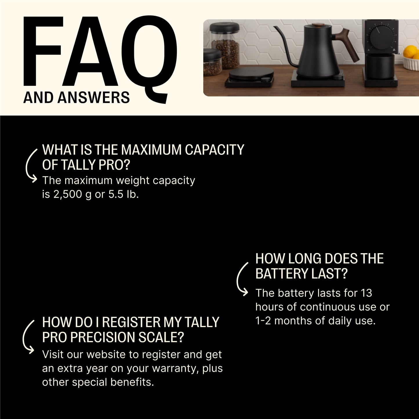 Fellow Tally Pro Coffee Scale with Timer – Espresso Scale for Pour Over and Barista Brewing, Brew Assist Mode, 0.1g Accuracy, OLED Display, Rechargeable, Glass Top – Matte Black