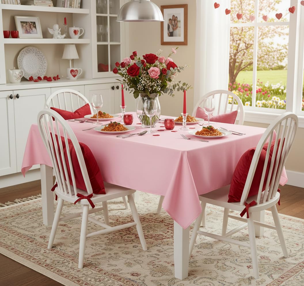sancua Rectangle Tablecloth - 60 x 84 Inch - Stain and Wrinkle Resistant Washable Polyester Table Cloth, Decorative Fabric Table Cover for Dining Tables, Buffet Parties and Camping, Valentines Pink