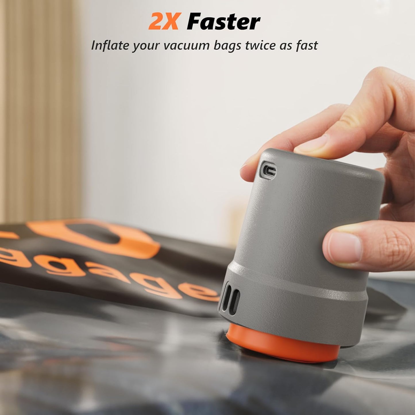 SUOCO Travel Vacuum Pump - Mini USB Rechargeable Cordless Electric Pump for Space Saver Bags - Grey