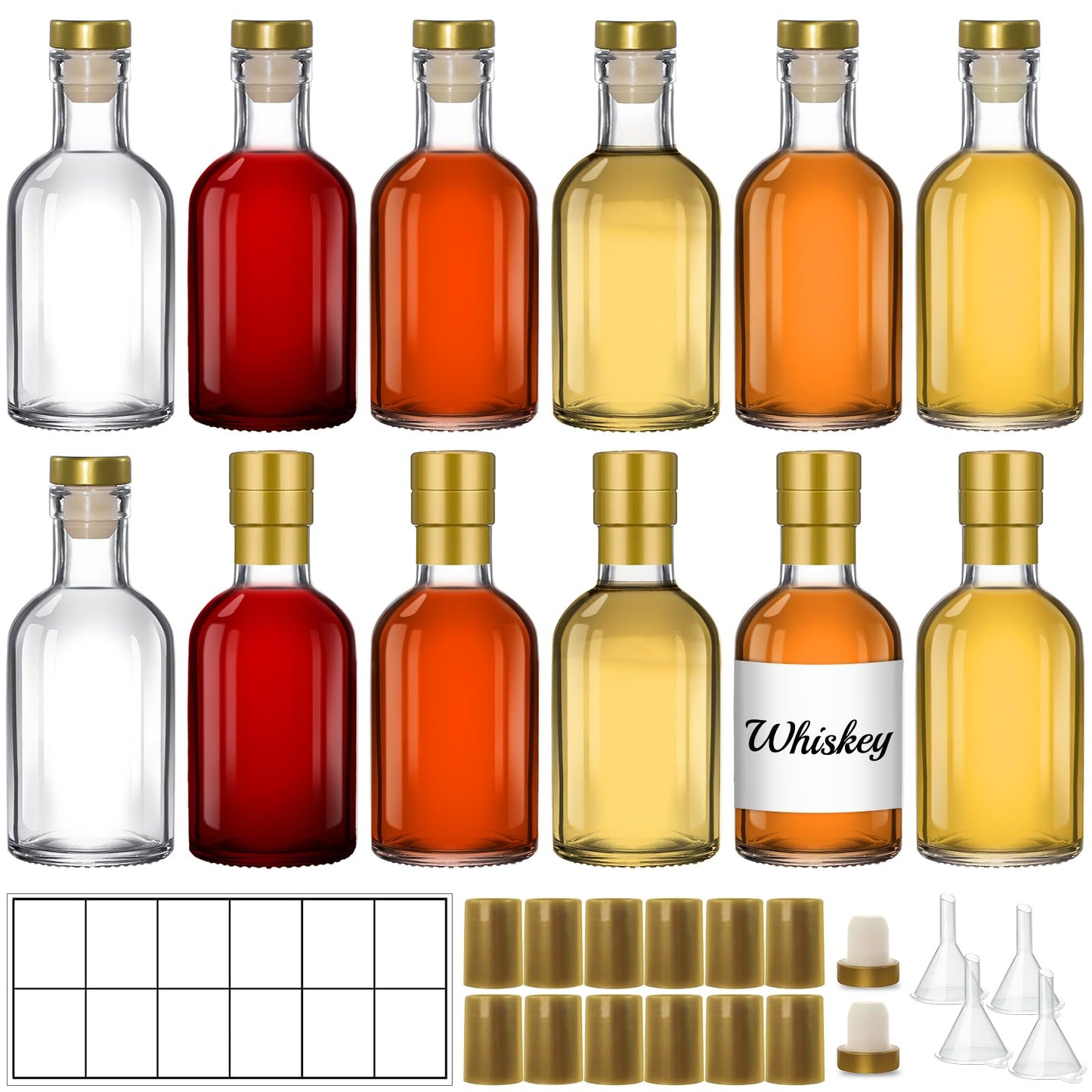 TBWIND 12 Pack 3 oz / 100 ml Clear Glass Bottles with T-Top Cork Stoppers, Small Refillable Bottles for Homemade Liquor, Vanilla Extract, Oil, Vinegar & Gift Favors