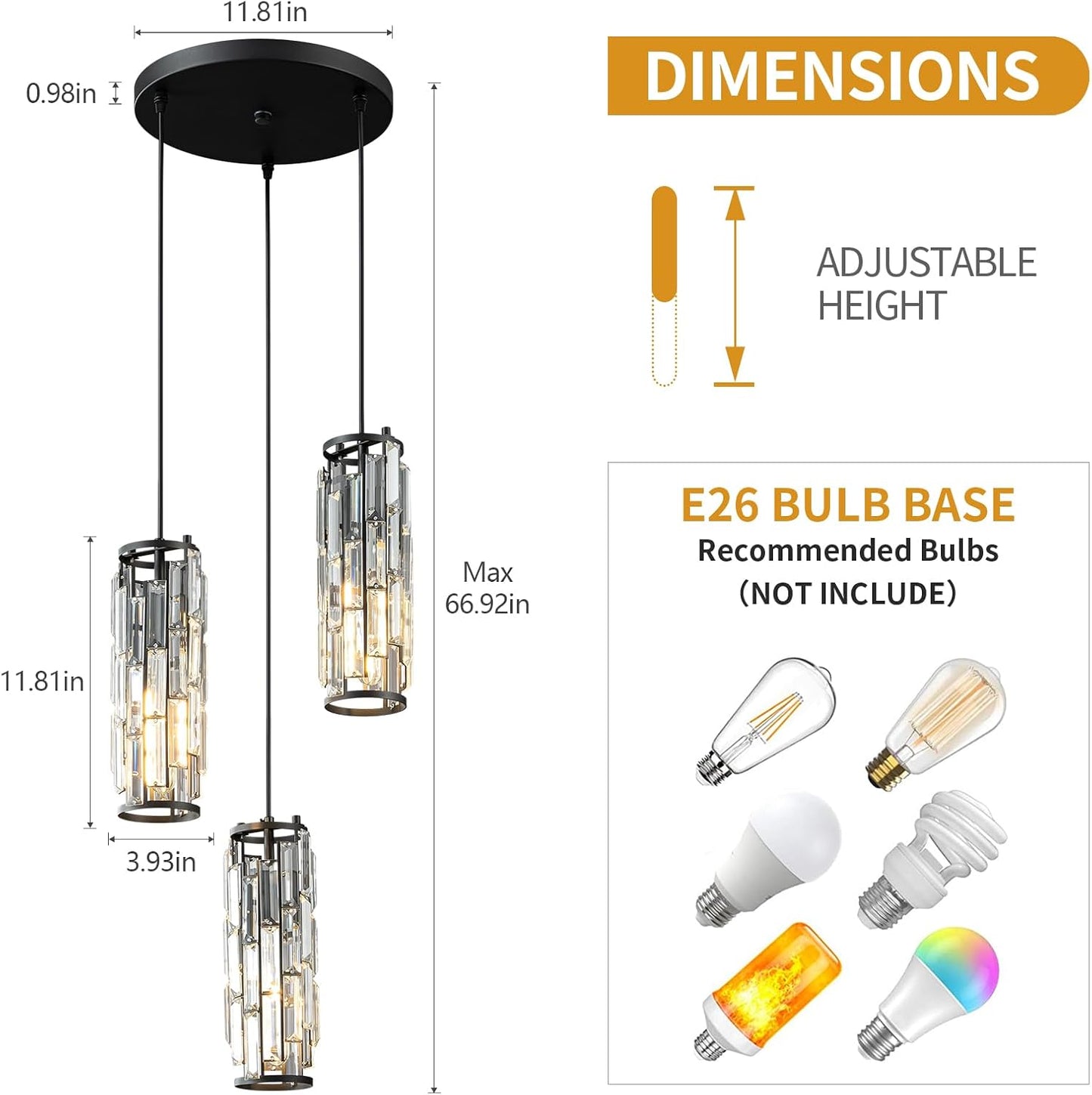 Pendant Lights Modern Pendant Lights Kitchen Island Gold Pendant Light Fixture Mini Crystal Chandelier Lighting for Kitchen Island Dinning Room Bedroom Sink (Gold 3-Light)