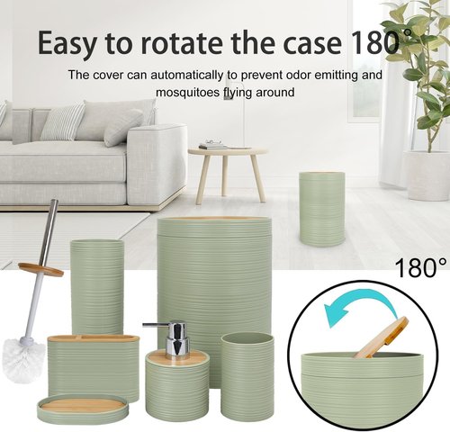 CERBIOR 6-Piece Bamboo Bathroom Accessories Set - Stylish Soap Dispenser, Toothbrush Holder & More | Sriral Green