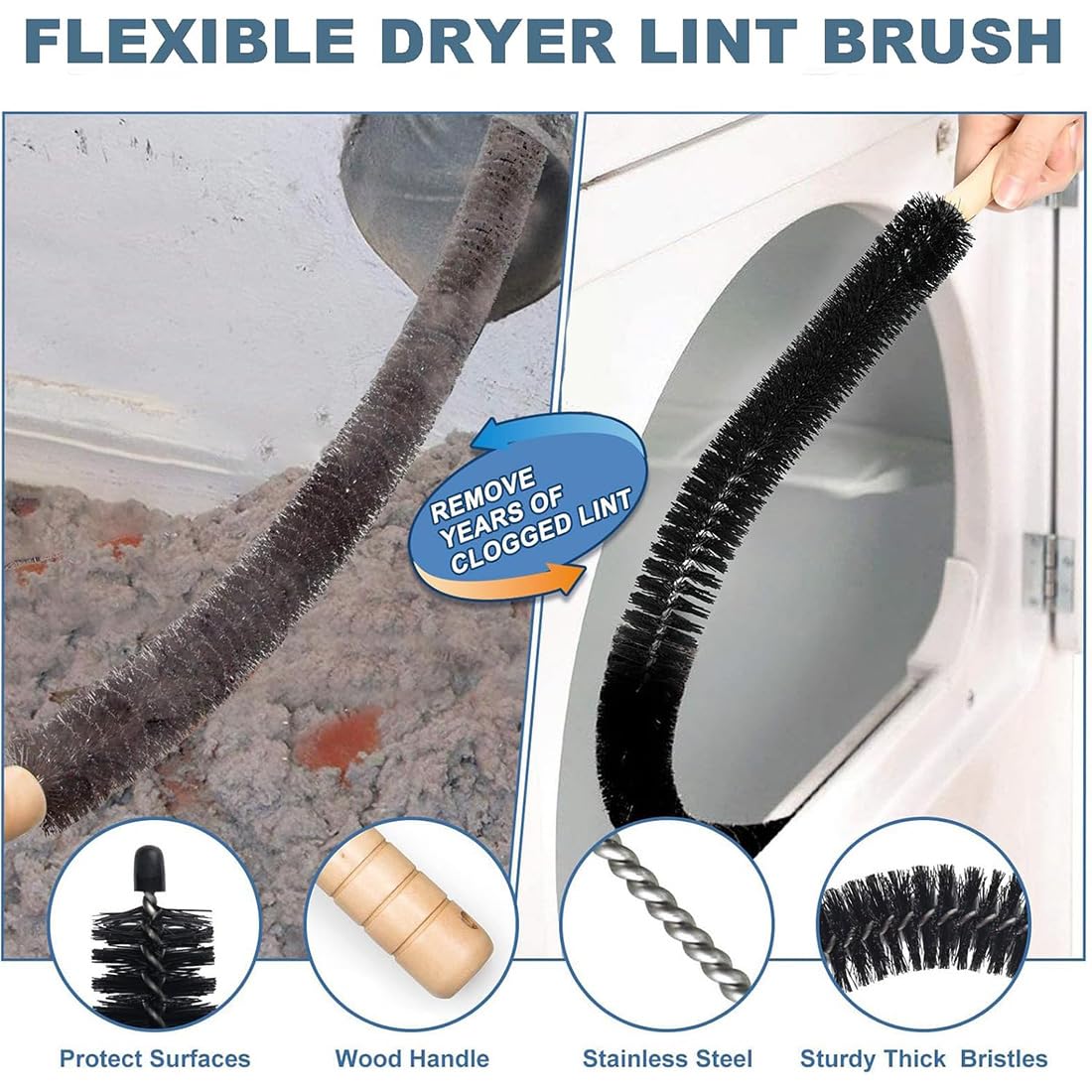 Dryer Vent Cleaning Kit for Vacuum, Universal Dryer Lint Vacuum Attachment with Long Flexible Hose & Brush, Dryer Lint Vac Attachment for Quick Lint Removal, for Most Vacuum Cleaners (1PC)