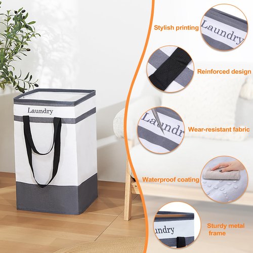 FairyHaus Laundry Basket 100L, 2Pack Laundry Hamper with Easy Carry Handles, Collapsible Laundry Baskets Hampers for Bathroom Clothes Storage Black