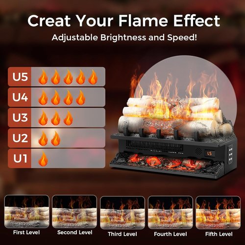 Electric Fireplace Log Set by [Brand Name] - Freestanding Heater with 8-Hour Timer, Remote Control & Adjustable Flame