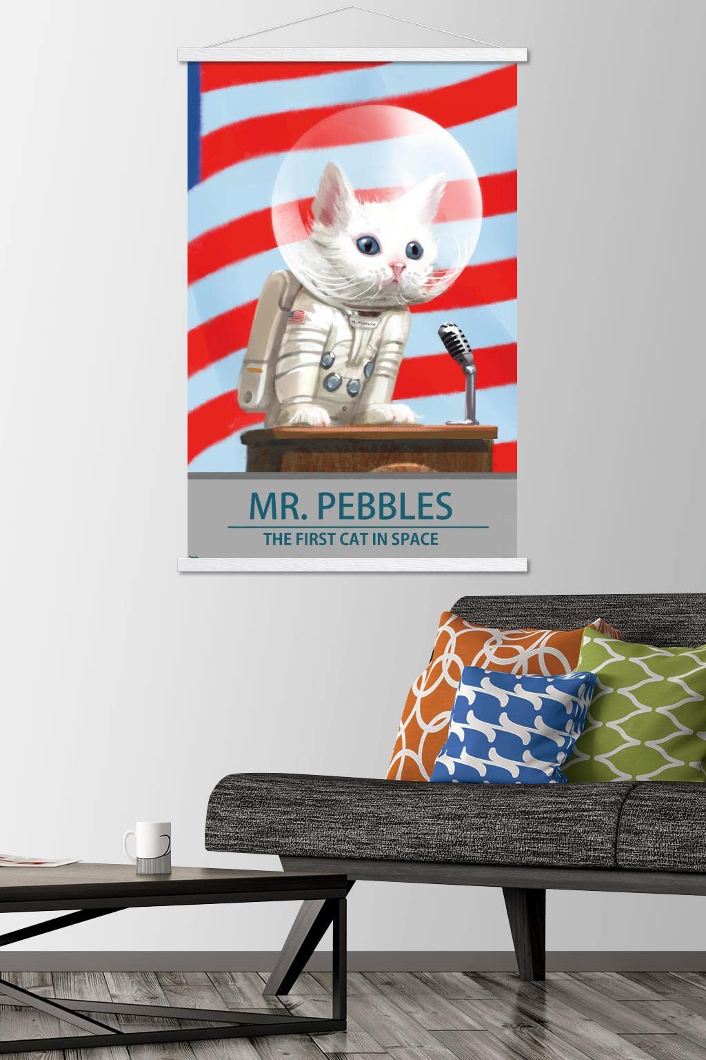 Trends International Fallout 4 - Mr. Pebbles - The First Cat in Space Wall Poster, 22.37" x 34.00", Premium Print and White Hanger Bundle
