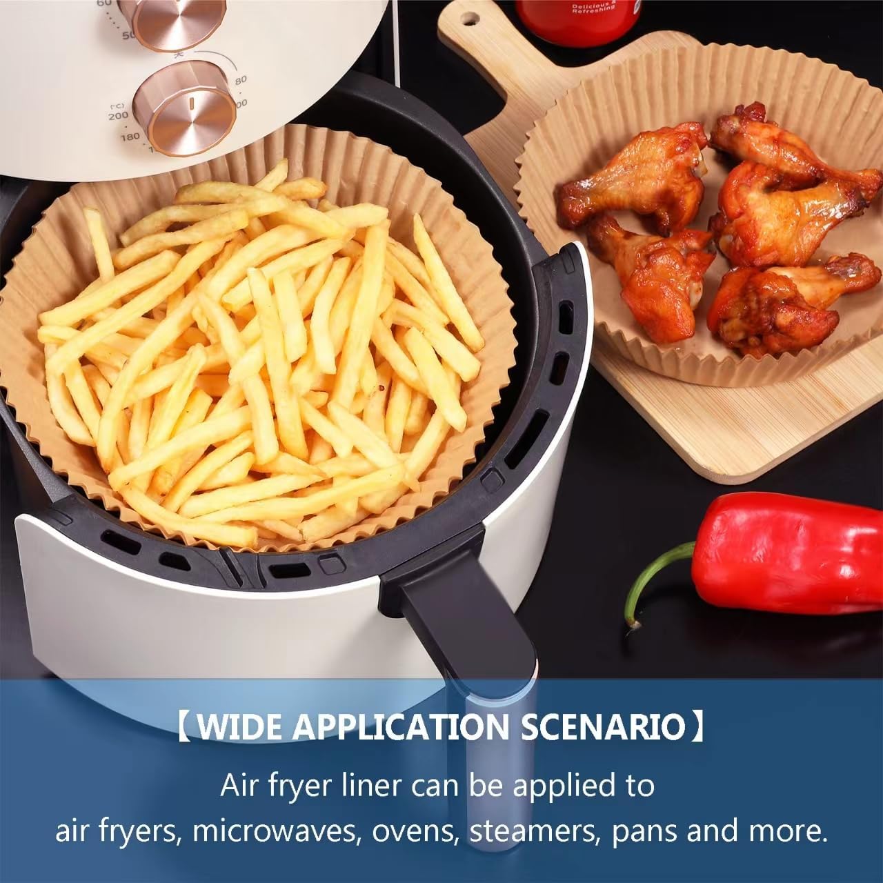 Skiennix Thick Air Fryer Paper Liners - Non-Stick Disposable Parchment Paper | 100PCS, 6.5 Inch Round