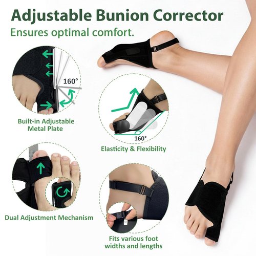 GIMCALO Bunion Corrector for Women & Men (2PCS), Adjustable Big Toe Separator, Day/Night Orthopedic Bunion Splint, Non-Surgical Hallux Valgus & Hammer Toe Straightener
