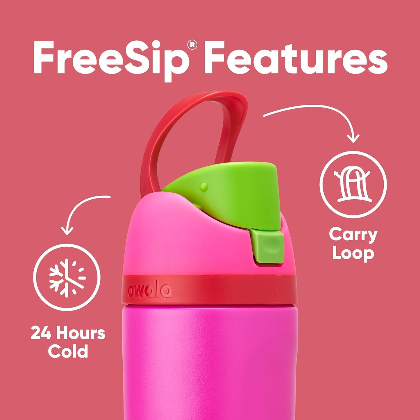 Owala Kids FreeSip Water Bottle - Insulated Stainless Steel, BPA-Free, 16 oz, All the Berries
