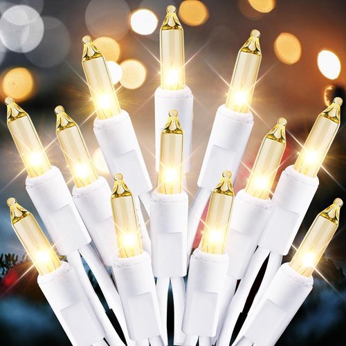 Dirnun Christmas Lights Clear White 100 Count Incandescent Light UL Certified Connectable Christmas Tree Lights with White Wires for Indoor Outdoor Xmas, Wedding, Holiday, Party, Home Decorations