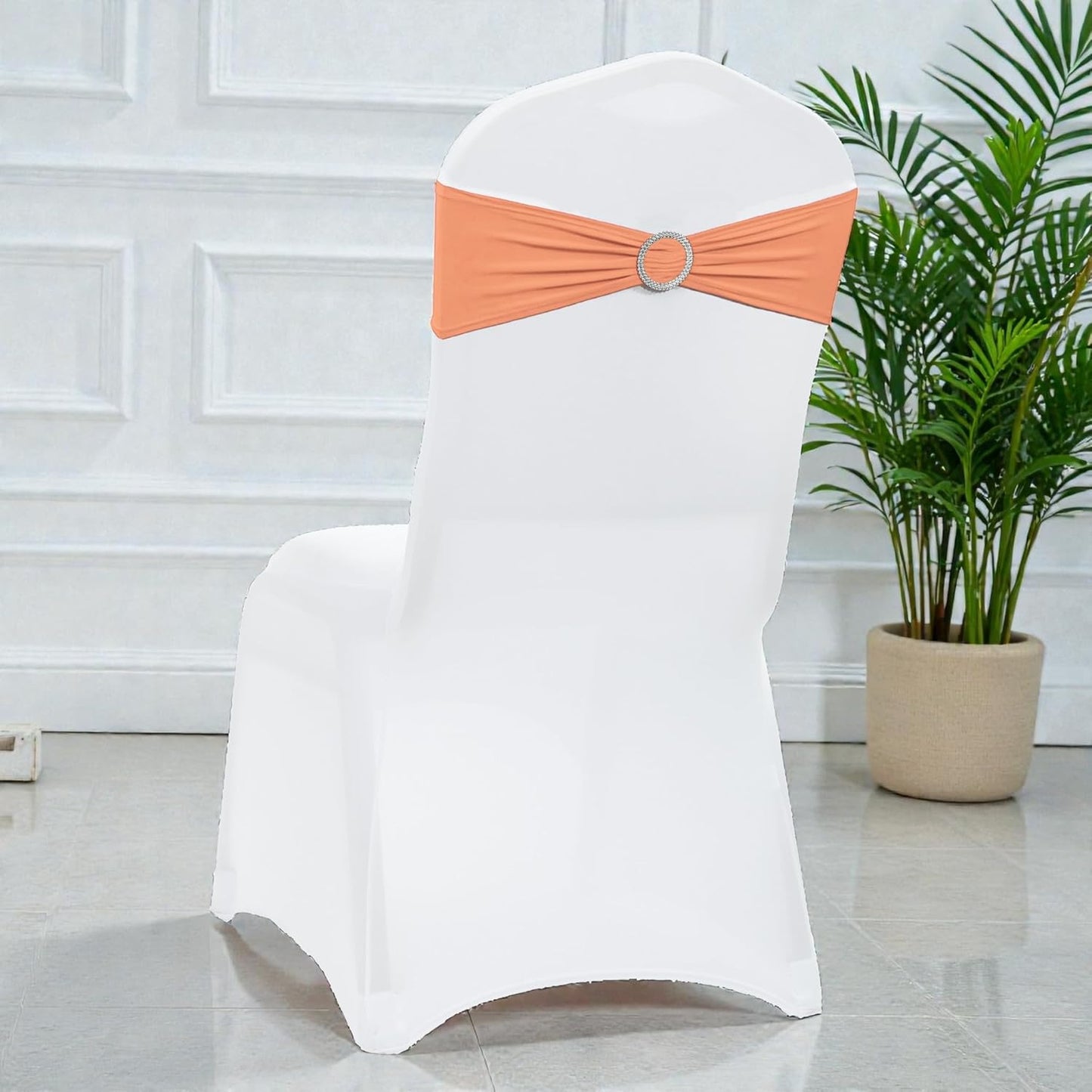 MDS Premium Spandex Chair Sashes - Pack of 10 Stretch Covers with Buckle Slider | Universal Fit for Weddings & Events - Peach