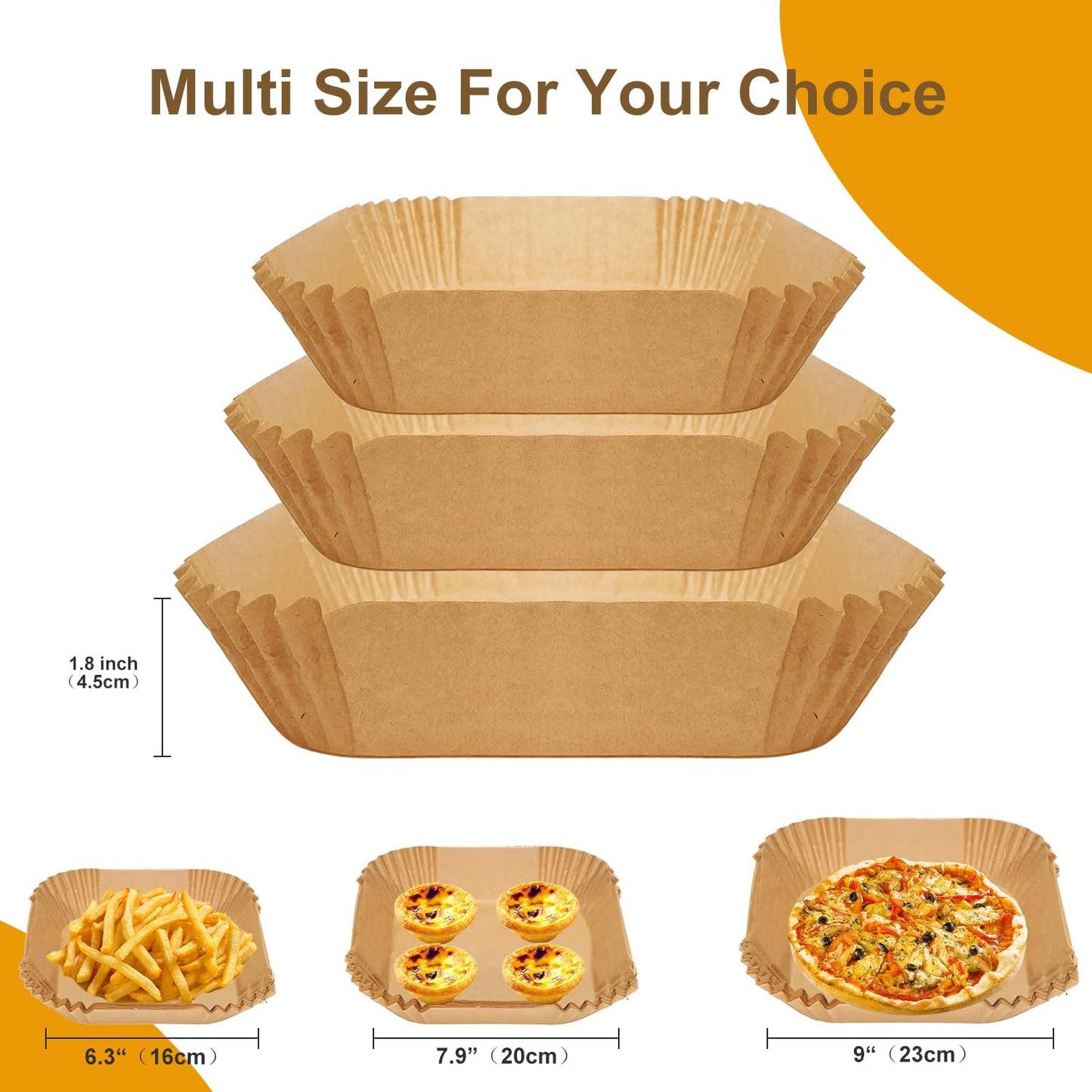 Skiennix Air Fryer Paper Liners - 100 Pcs Non-Stick Parchment for 7.9" Square Baskets | Food Grade Accessories