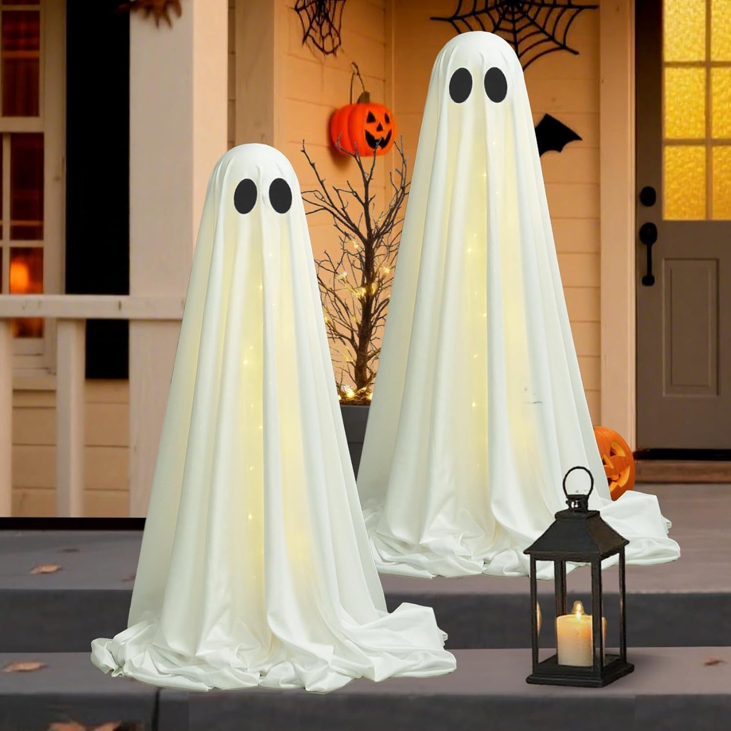 VersaCharm Halloween Ghost LED String Lights - Spooky Indoor/Outdoor Decor with Remote Control | 2 Pack, White