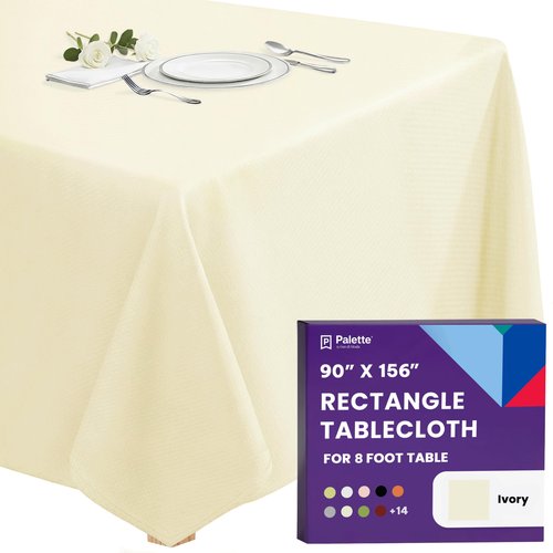 Gee Di Moda Rectangle Tablecloth - 90 x 156 Inch Ivory Table Cloth for 8 Foot Tables with Floor-Length Drop - Heavy Duty Washable Fabric for Holiday Party, Dinner, Weddings & Baby Shower