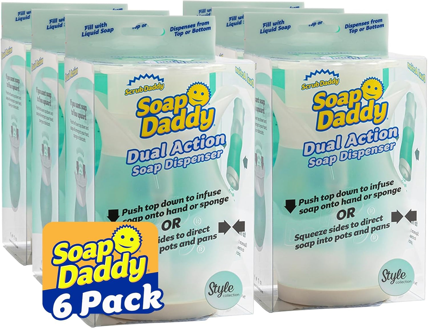Scrub Daddy Soap Daddy - Dual-Sided Liquid Dish Soap Dispenser for Kitchen & Bathroom - Refillable & Easy to Use - 1 Count (6 Pack)