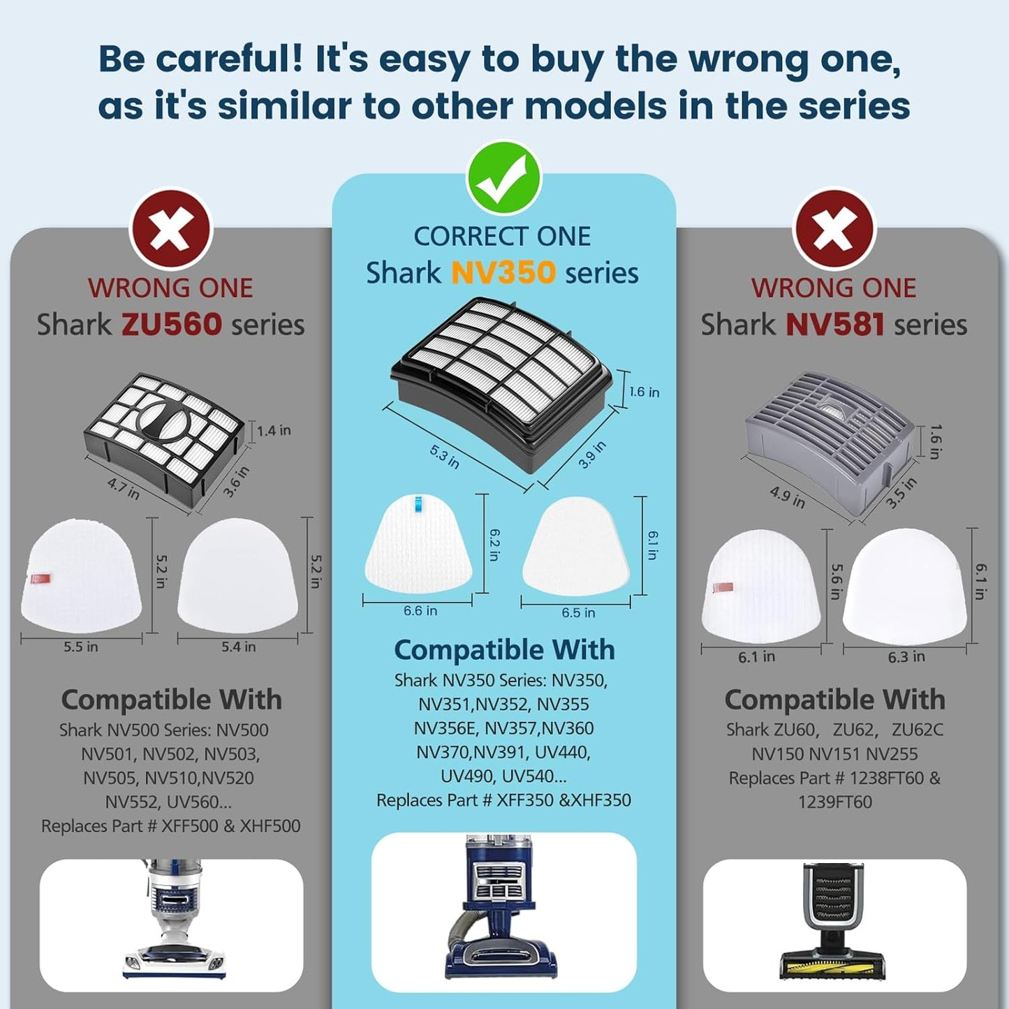Shark | Foam and Felt Vacuum Filter Replacement - Fits Navigator Lift-Away Models ZU503AMZ, NV350, NV351, NV352, NV355, NV356E, NV360, NV370, NV391, UV440, UV490, UV500, UV540, UV550, CU500, XFF350, XHF350 - 4 Pack