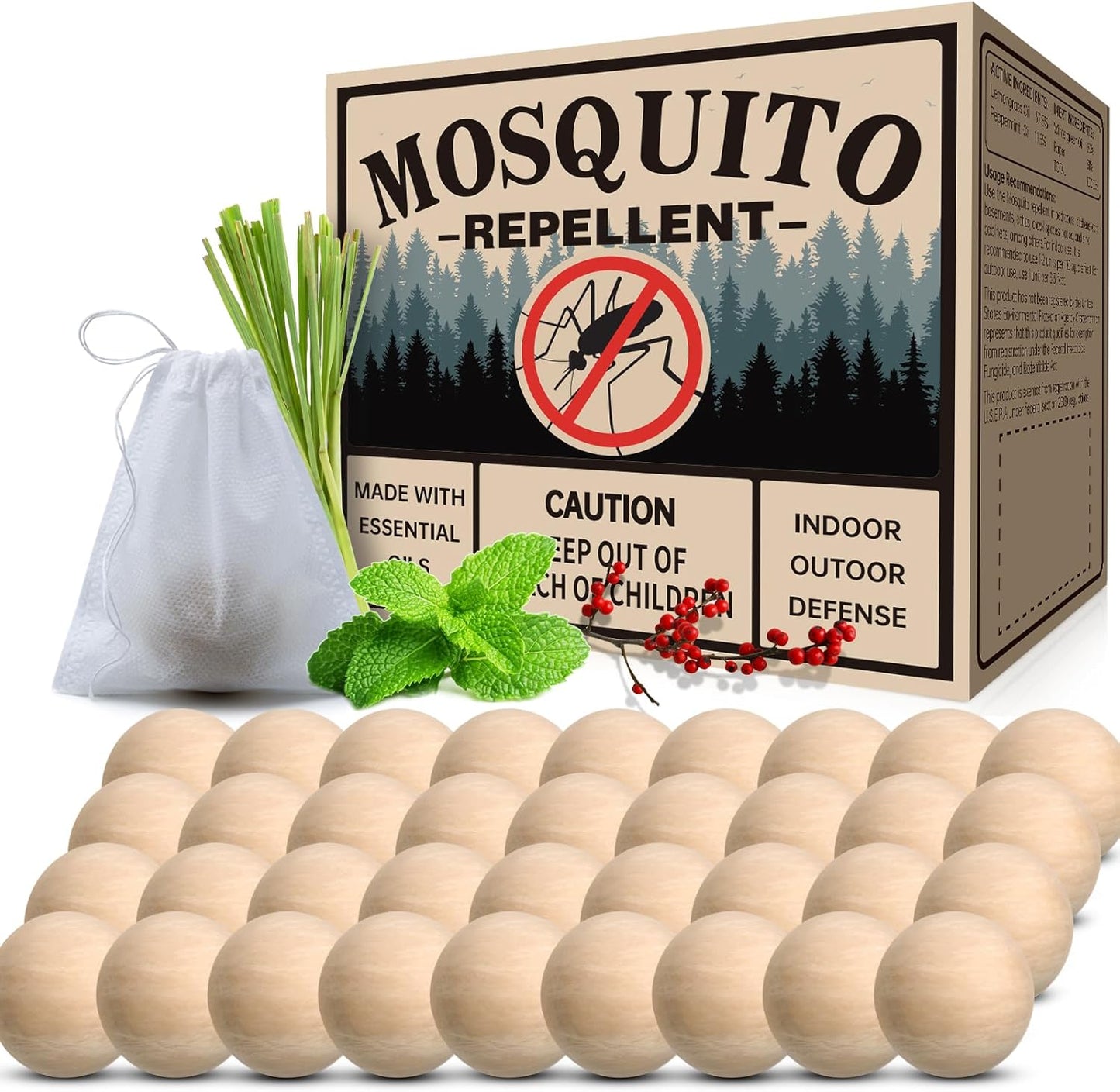 Skiennix Mosquito Repellent Balls - Natural Outdoor & Indoor Deterrent for Yard, Patio, Camping