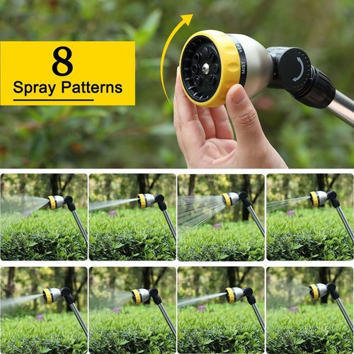 FANHAO 16-Inch Garden Watering Wand - 180° Rotating Head with Thumb Control & 8 Spray Patterns