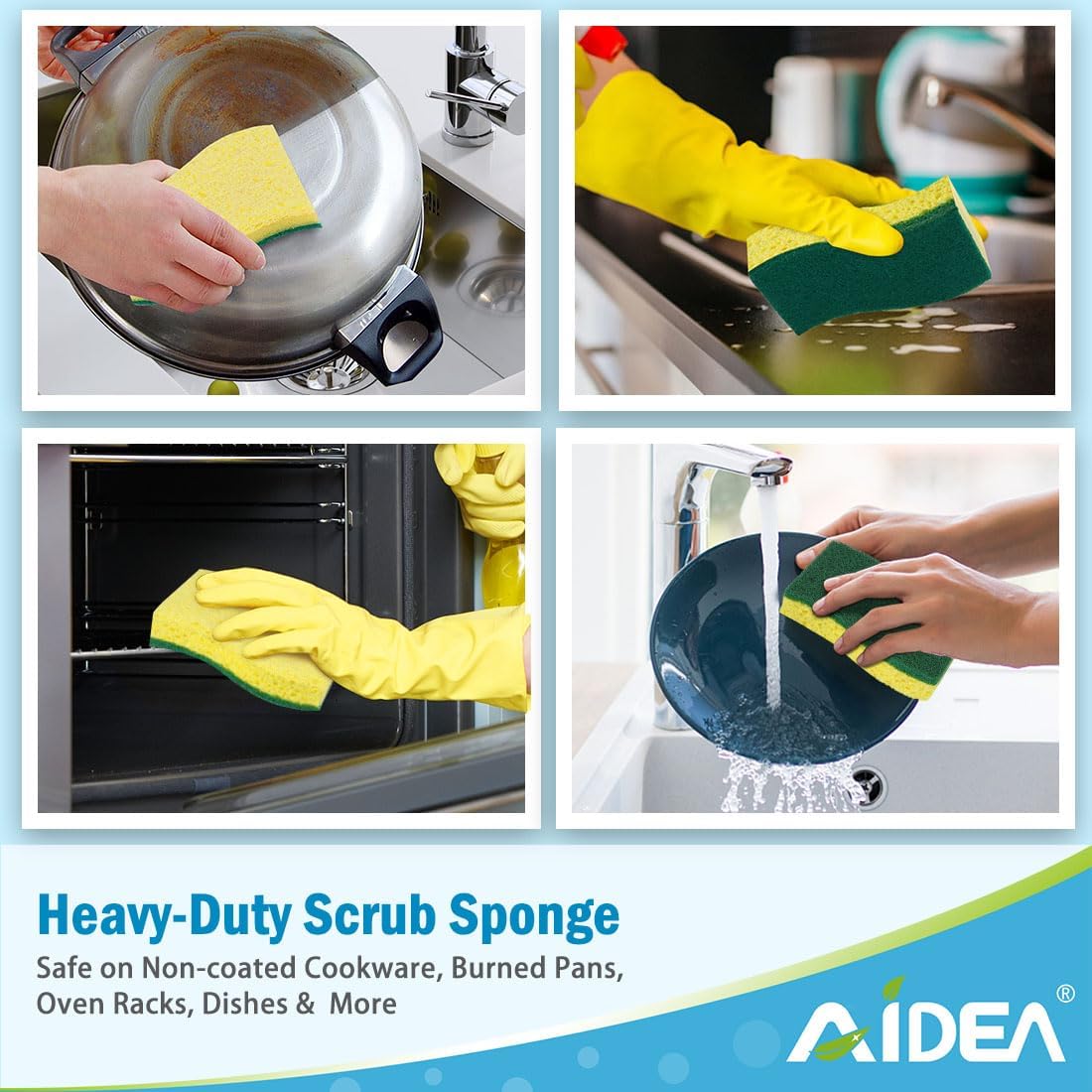 AIDEA Heavy-Duty Kitchen Sponges - 9 Count | Powerful Scrubbing for Tough Messes in Kitchen & Bathroom