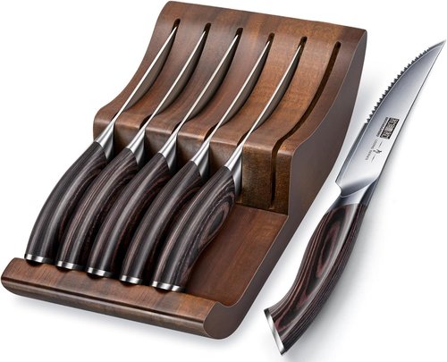 HOSHANHO Steak Knives Set - 6-Piece Japanese High Carbon Steel with Ergonomic Handles | 4.5 Inch Serrated Blades
