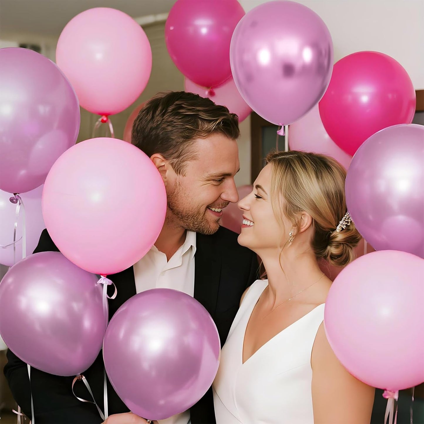 Skiennix 100 Pcs Pink Balloons - 12 Inch Hot Pink & Light Pink Metallic for Birthday & Baby Shower Decor