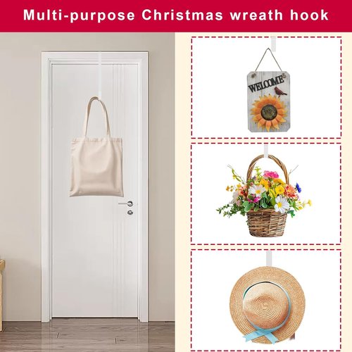 ESFUN Black Wreath Hanger - Durable Metal Over The Door Hook for Christmas Decor | 12 Inch, 2 Pack