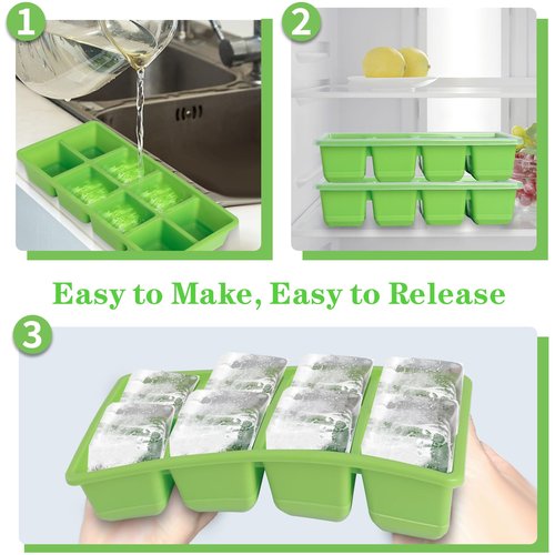 Ice Trays for Freezer with Lid and Bin, JRISBO 6 Pack Silicone Ice Cube Tray Storage Iced Bucket Kits, Stackable & Leak Proof Large Ice Cube Molds for Cocktail, Whiskey, Soup, Baby Food