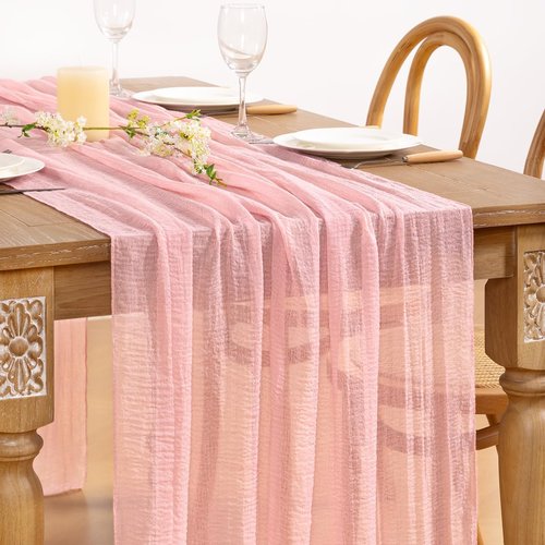 DeZerlor Blush Pink Cheesecloth Table Runner - 120 Inch Boho Gauze for Spring & Easter Celebrations | 4 Pack