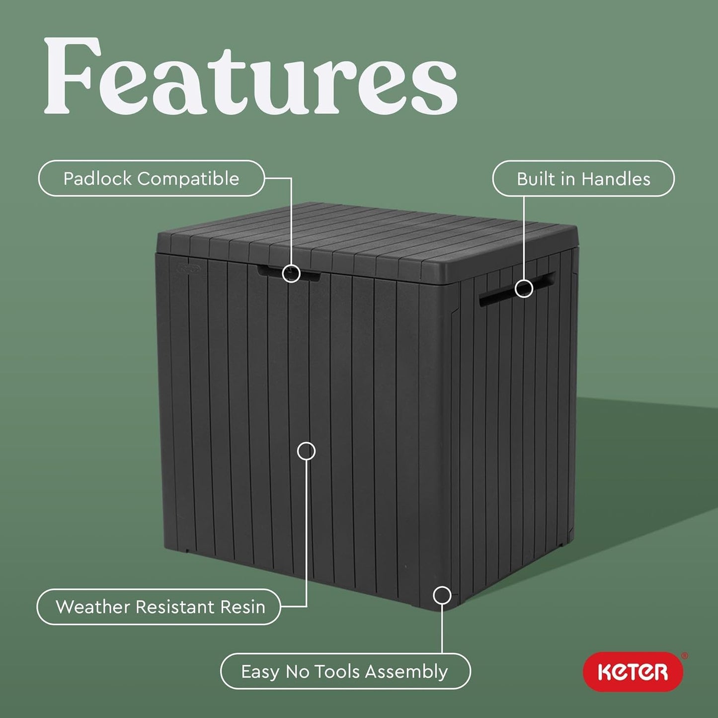 Keter City 30 Gallon Resin Outdoor Storage Box - Stylish Patio Furniture & Garden Accessory | Dark Grey