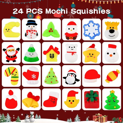 Christmas Advent Calendars 2025 - 24pcs Cute Mochi Squishies Countdown Toys for Kids