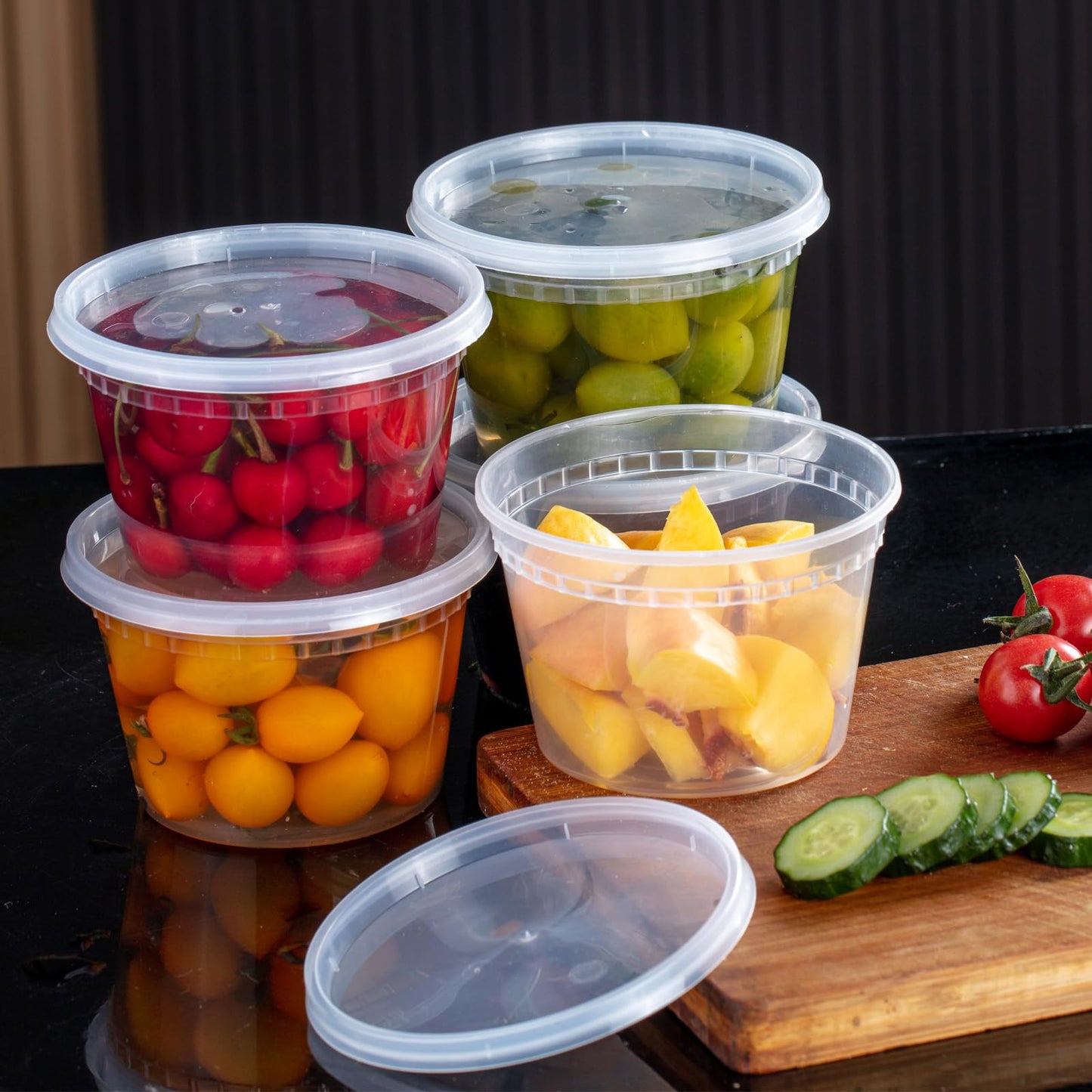plaspapier 8 oz Clear Plastic Condiment Cups - 48-Pack with Lids, Airtight Small Food Containers, BPA-Free, Dishwasher Safe