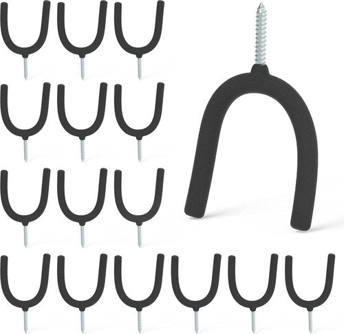 HUHOLE U Hooks Value Set - 16 Pack Vinyl Coated Steel Utility Hangers for Organizing Tools | Black