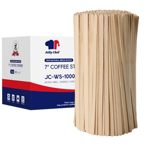 JOLLY CHEF 1000 Count Wood Coffee Stirrers, 7 inch Birch Coffee Stir Sticks, Wooden Sticks for Coffee, Tea and Beverage