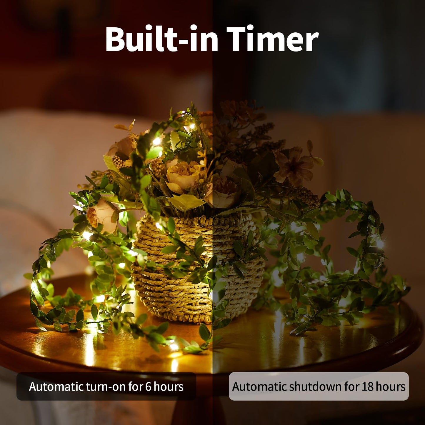 Ariceleo Artificial Garland LED Fairy String Lights – 1 Pack 16.4 ft Warm White Battery Operated Copper Wire with Remote | Indoor Use | 8 Lighting Modes - Ideal for Christmas, Weddings, Parties