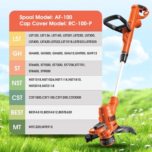 Black and Decker AF-100 String Trimmer Line - 30ft 0.065" Replacement Spool with 8 Lines, 2 Caps & 2 Springs