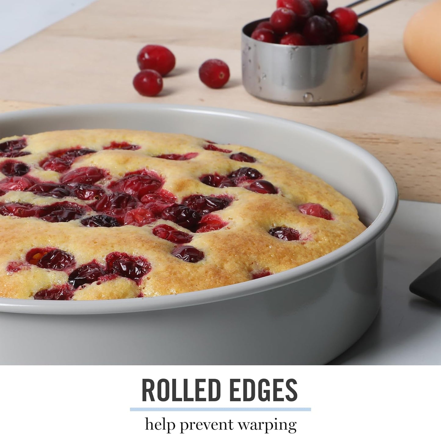 Martha Stewart Gallen 8-Inch Round Nonstick Cake Pan - Durable Carbon Steel for Even Baking, Cool Grey