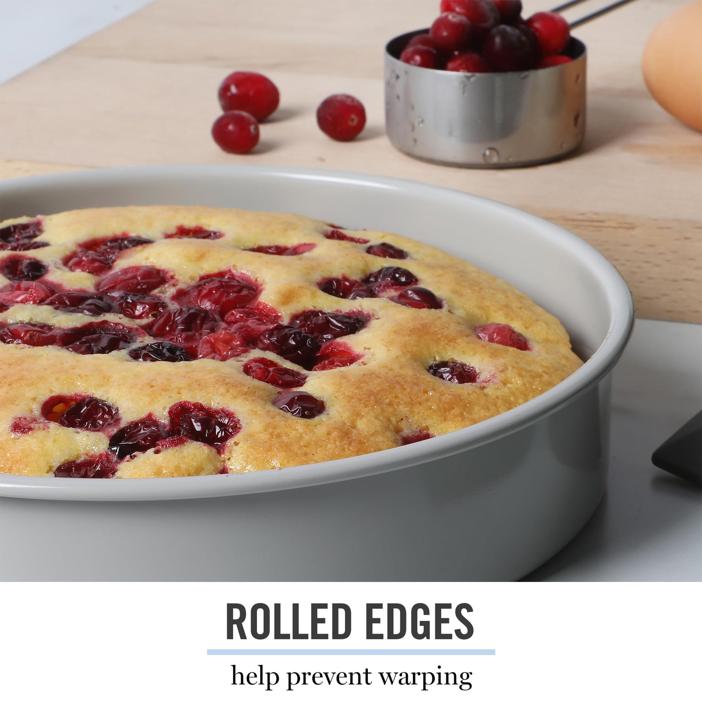 Martha Stewart Gallen 8-Inch Round Nonstick Carbon Steel Cake and Bake Pan – Cool Grey, Durable Bakeware for Even Baking and Easy Release