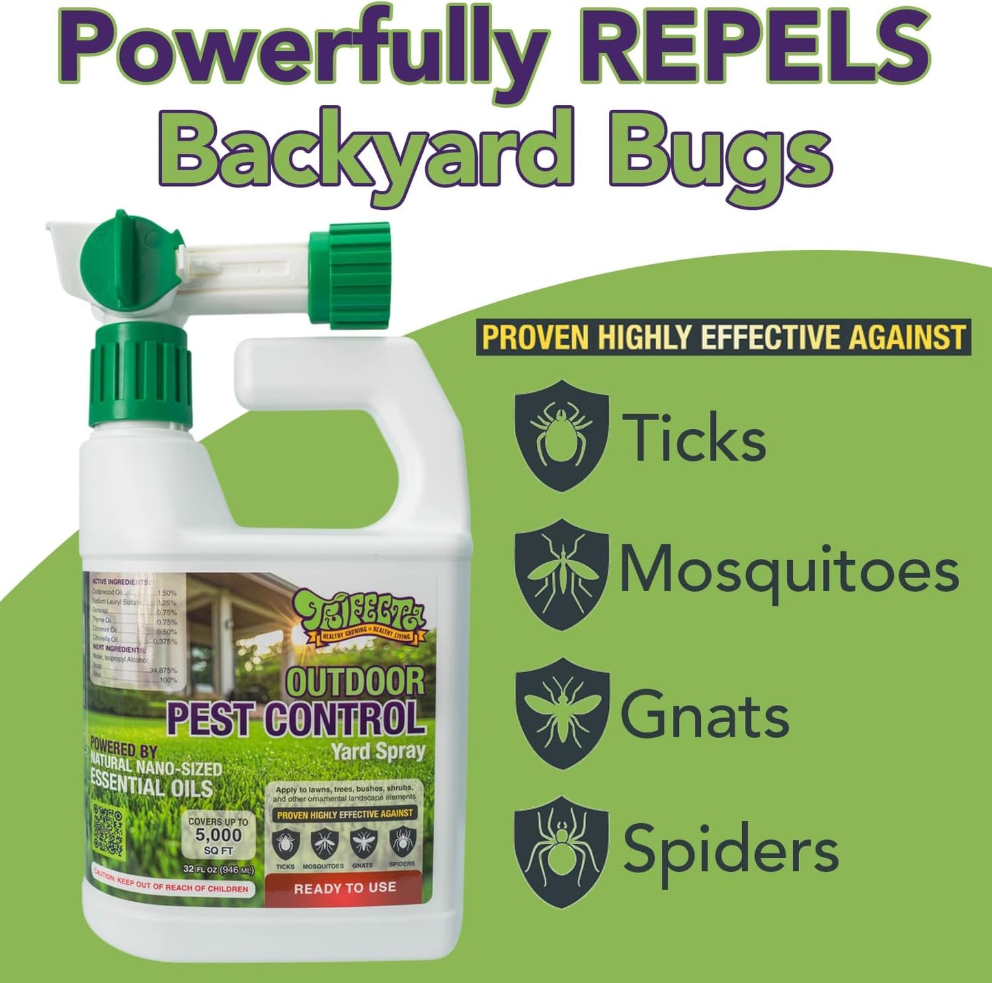 Trifecta Natural Outdoor Pest Control Yard Spray - Essential Oils Mosquito, Ant, Flea & Tick Killer | Safe for Kids & Pets | 32oz