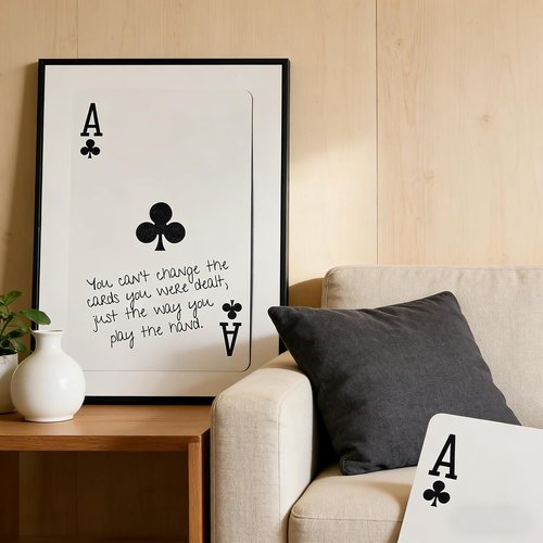 GEFQBBLD Funny Lucky Ace Poker Wall Art - Retro Black & White Canvas Print | 8x10in Framed Decor