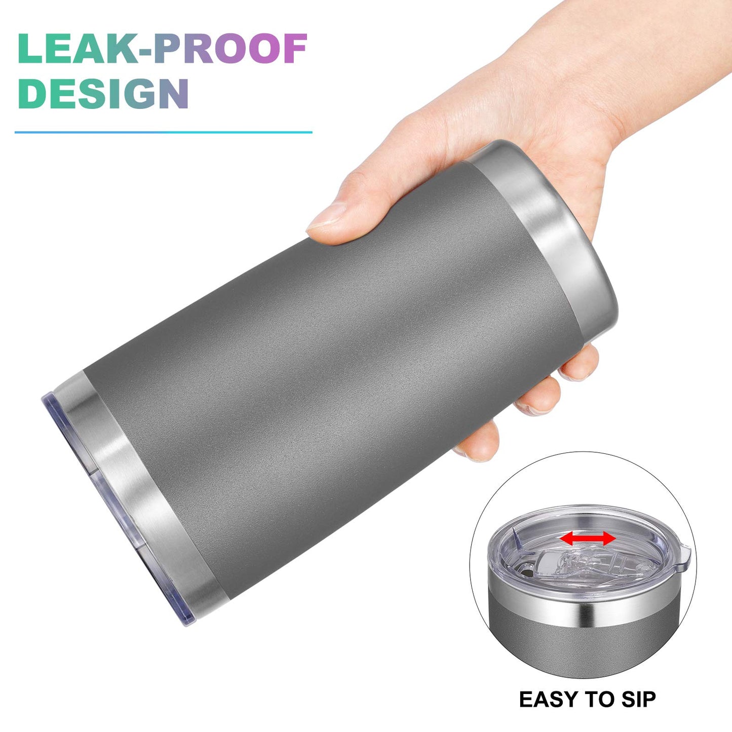 VEGOND 20oz Tumbler with Lid and Straw Stainless Steel Tumbler Cup Vacuum Insulated Double Wall Travel Coffee Mug Powder Coated Coffee Cup, Grey, 1 Pack